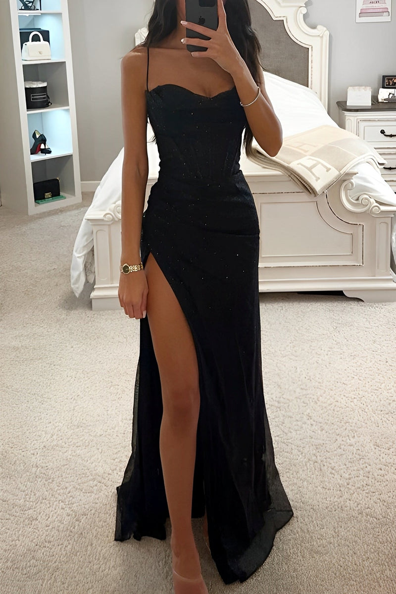 Fabienne | Corset Sweetheart High-Slit Maxi Dress
