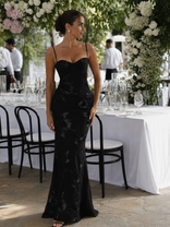 Francesca | Lace Corset Open-Back Maxi Dress in Black