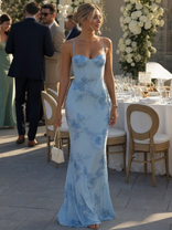 Francesca | Lace Corset Open-Back Maxi Dress in Sky blue