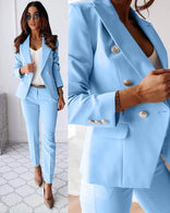 Women's Blazer & Trouser Set – Tailored Structured – Office Australia in Light blue