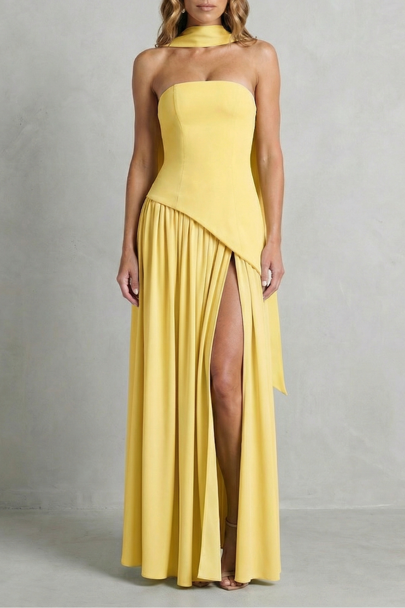 Marielle | Strapless Scarf-Neck High-Split Maxi Dress
