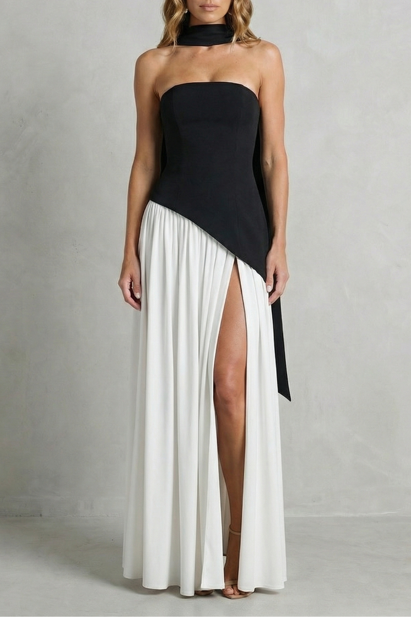 Marielle | Strapless Scarf-Neck High-Split Maxi Dress