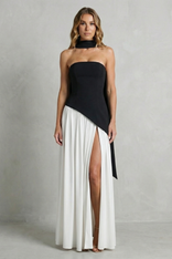 Marielle | Strapless Scarf-Neck High-Split Maxi Dress in Black