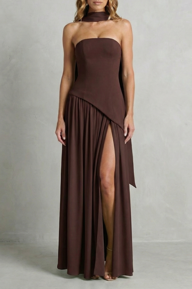 Marielle | Strapless Scarf-Neck High-Split Maxi Dress