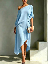 Alida | One-Shoulder Batwing High-Low Midi Dress in Blue