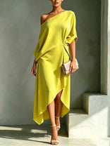 Alida | One-Shoulder Batwing High-Low Midi Dress in Yellow
