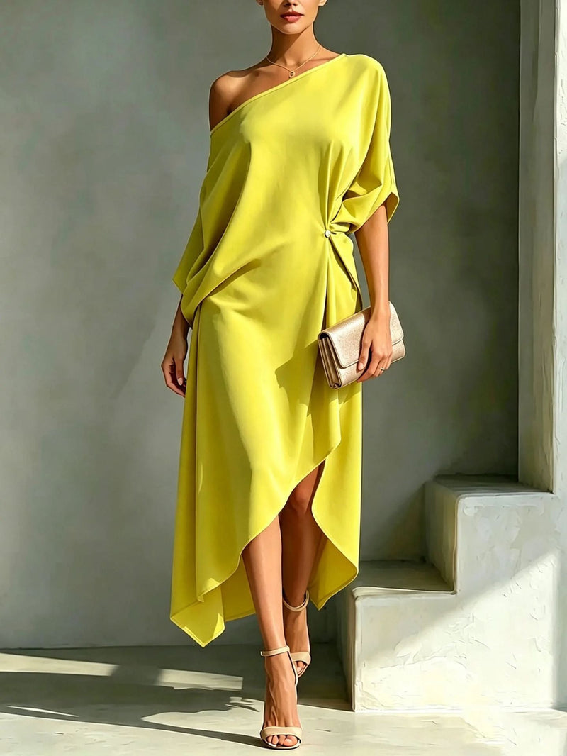 Alida | One-Shoulder Batwing High-Low Midi Dress