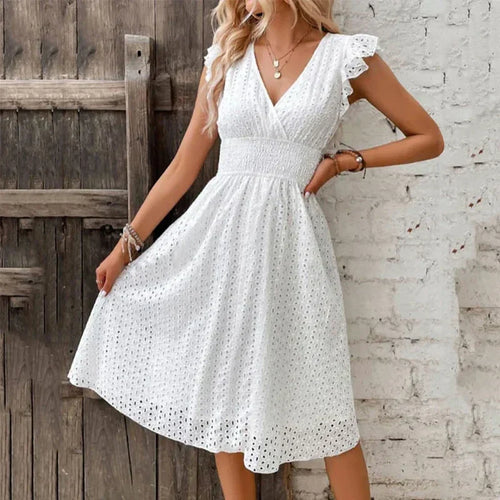 Jemima | Broderie Wrap V-Neck Midi Dress