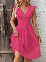 Jemima | Broderie Wrap V-Neck Midi Dress in Pink