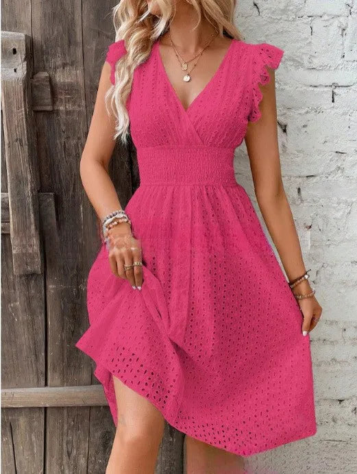 Jemima | Broderie Wrap V-Neck Midi Dress