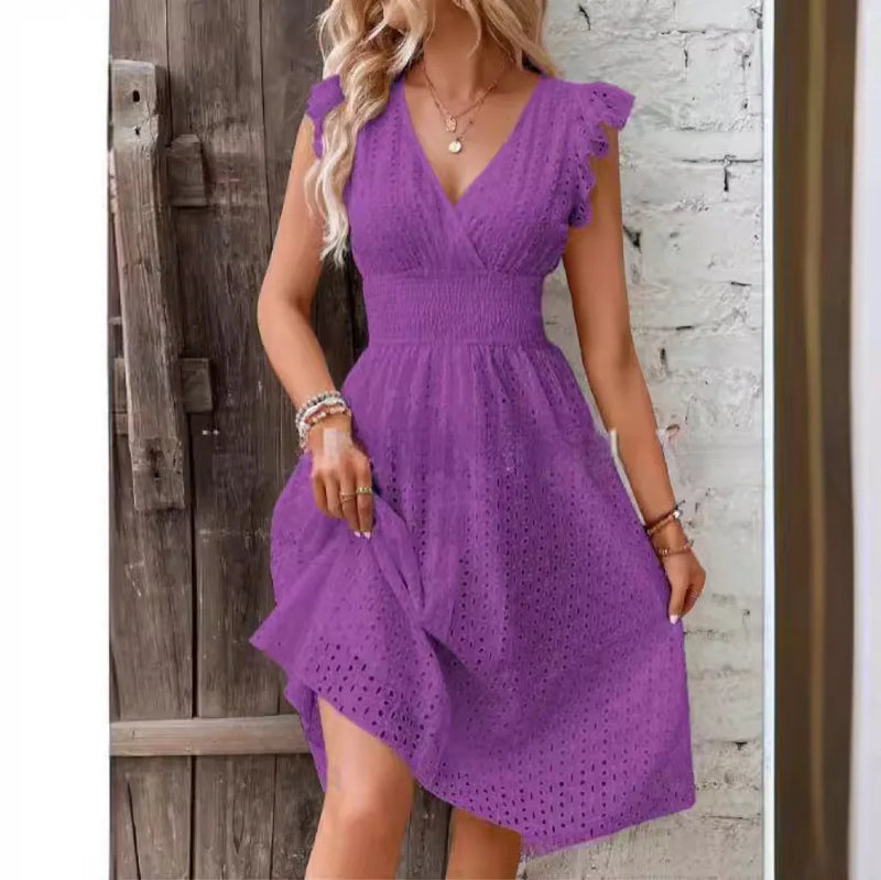 Jemima | Broderie Wrap V-Neck Midi Dress