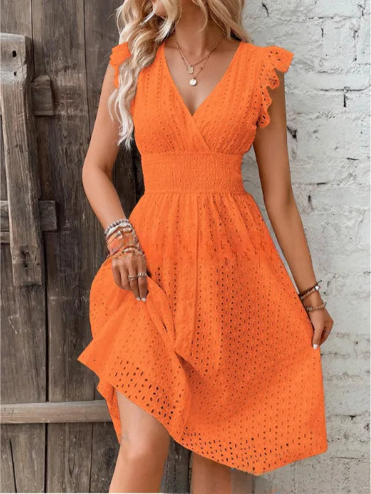 Jemima | Broderie Wrap V-Neck Midi Dress