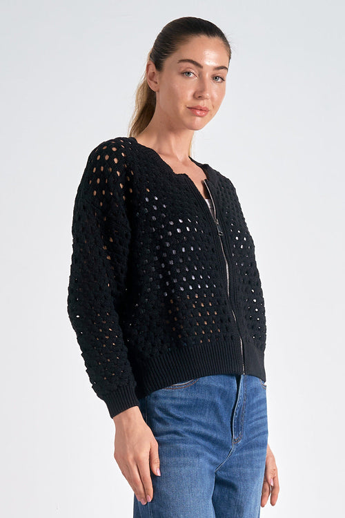 Elise | Chic Hole-Pattern Knit Zipper Cardigan