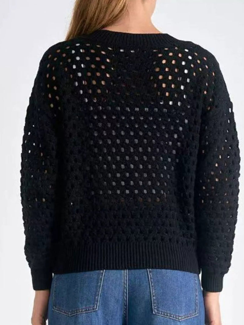 Elise | Chic Hole-Pattern Knit Zipper Cardigan