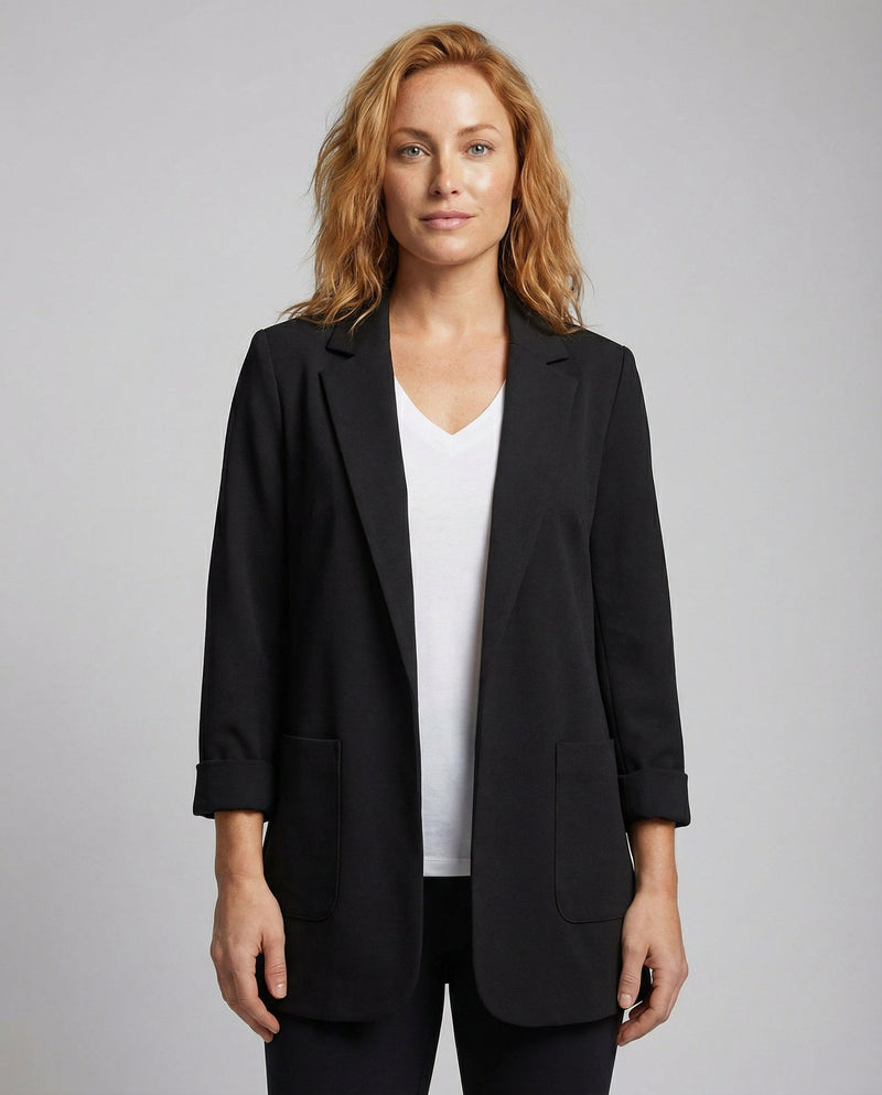 Women's Long Blazer – Open Front Longline – Relaxed Tailored Layering Australia