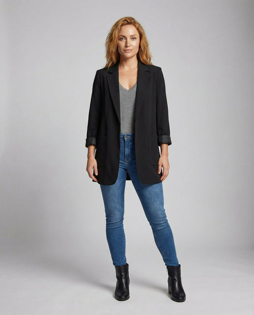 Women's Long Blazer – Open Front Longline – Relaxed Tailored Layering Australia