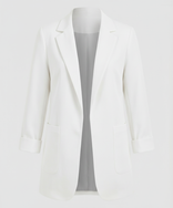 Women's Long Blazer – Open Front Longline – Relaxed Tailored Layering Australia in White