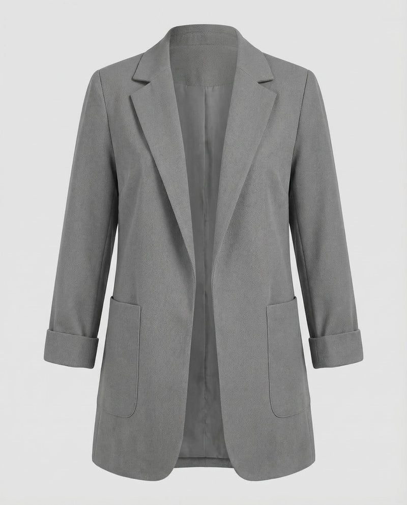 Women's Long Blazer – Open Front Longline – Relaxed Tailored Layering Australia