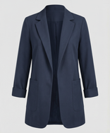 Women's Long Blazer – Open Front Longline – Relaxed Tailored Layering Australia in Blue