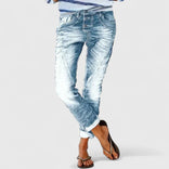Women's Wide-Leg Jeans – Distressed Denim Mid-Rise – Casual Australia in Light Blue