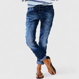 Women's Wide-Leg Jeans – Distressed Denim Mid-Rise – Casual Australia in Dark Blue