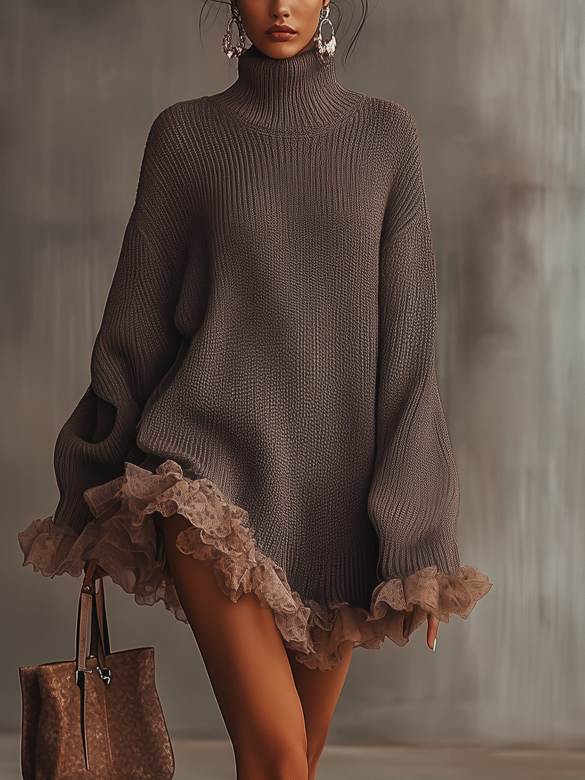 Celine | Ruffled Knit Oversized Sweater Dress