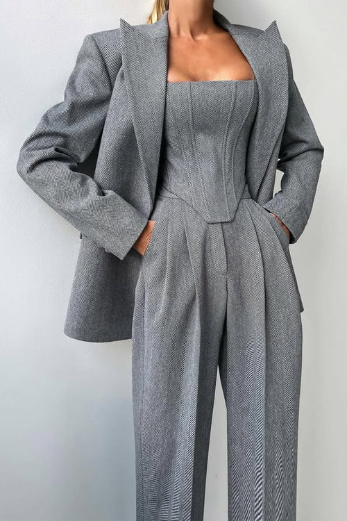 Women's Three-Piece Suit Set – Tailored Herringbone – Office Australia