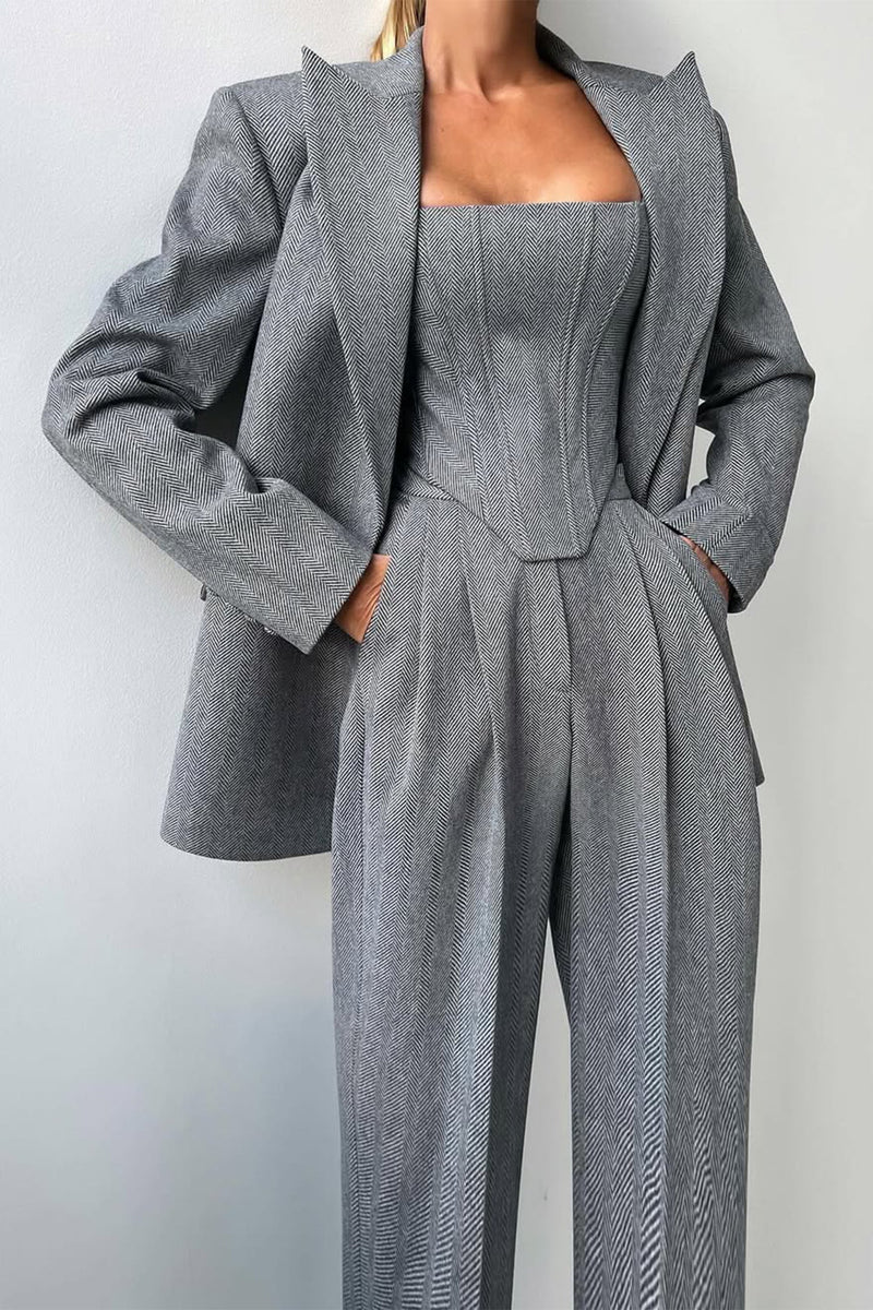Women's Three-Piece Suit Set – Tailored Herringbone – Office Australia