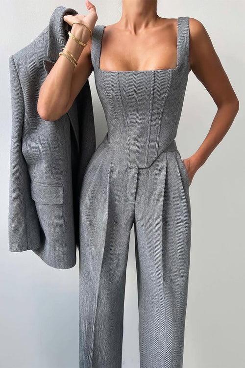 Women's Three-Piece Suit Set – Tailored Herringbone – Office Australia
