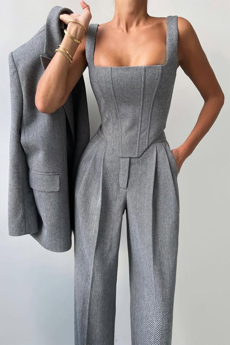 Women's Three-Piece Suit Set – Tailored Herringbone – Office Australia