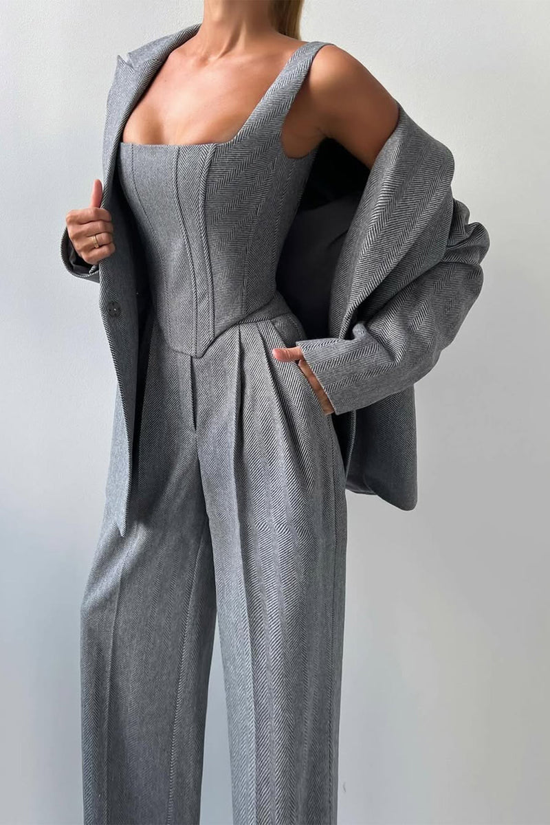 Women's Three-Piece Suit Set – Tailored Herringbone – Office Australia