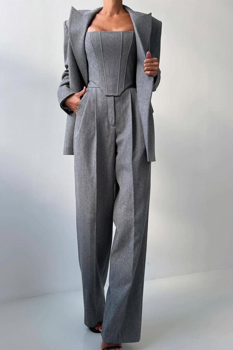 Women's Three-Piece Suit Set – Tailored Herringbone – Office Australia
