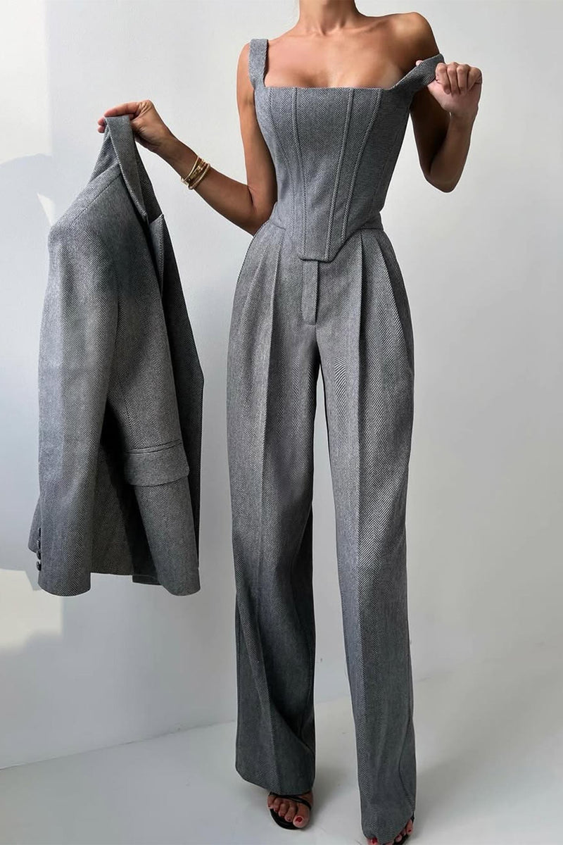 Women's Three-Piece Suit Set – Tailored Herringbone – Office Australia