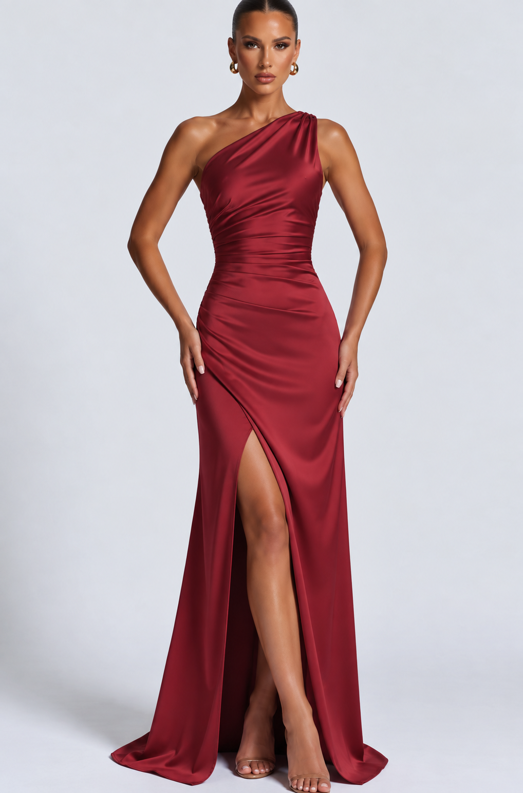 Esme | One-Shoulder Ruched High-Split Maxi Dress