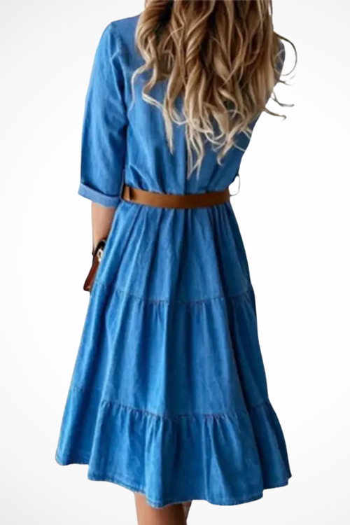 Fleur belted button-front tiered shirt midi dress