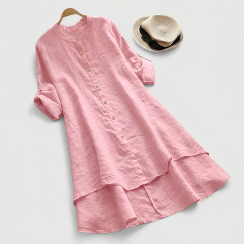 Freya band collar button-front layered hem midi dress