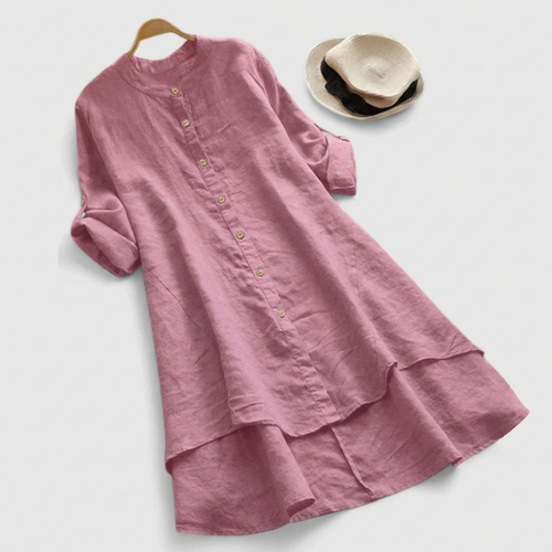 Freya band collar button-front layered hem midi dress