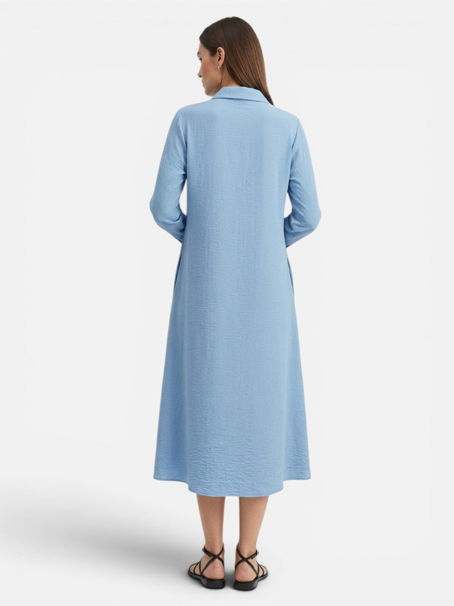 Women’s Button Front Midi Shirt Dress – Relaxed Fit