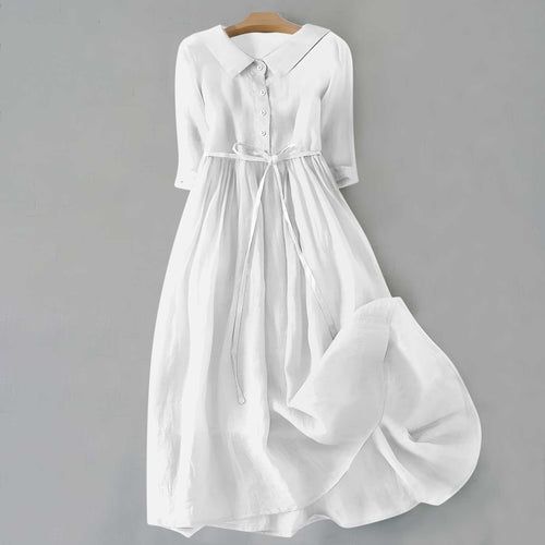 Hazel collared button placket tie-waist midi dress