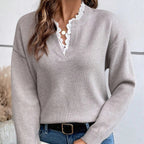 Maya | Lace Trimmed V-Neck Sweater