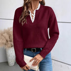 Maya | Lace Trimmed V-Neck Sweater