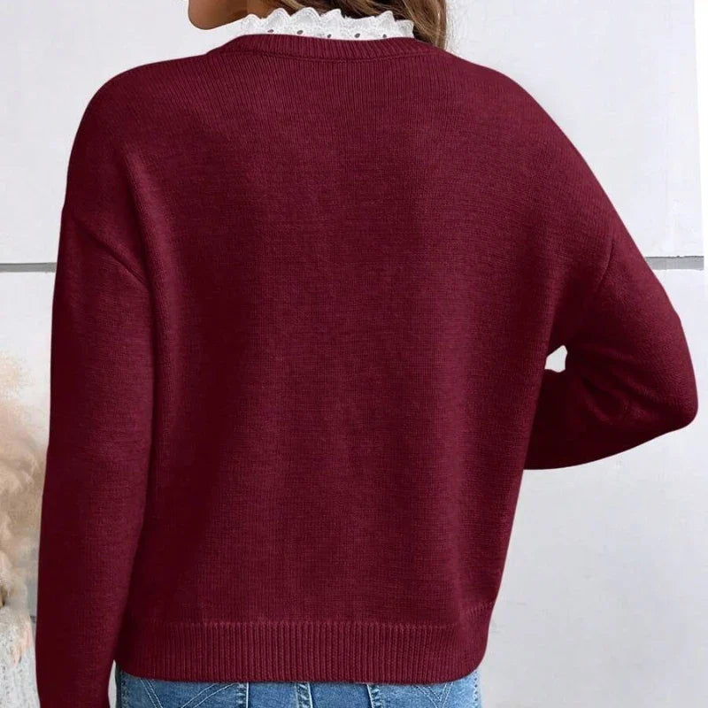 Maya | Lace Trimmed V-Neck Sweater