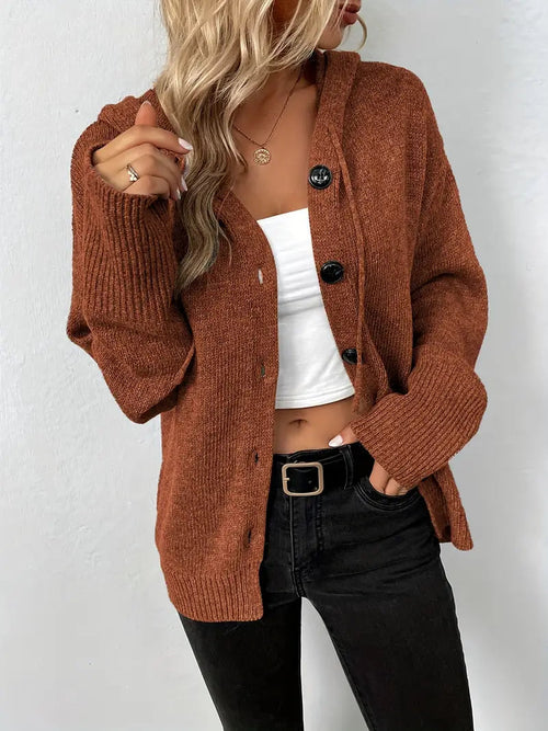 Women's Button-Up Knit Cardigan Sweater - Relaxed Fit V-Neck