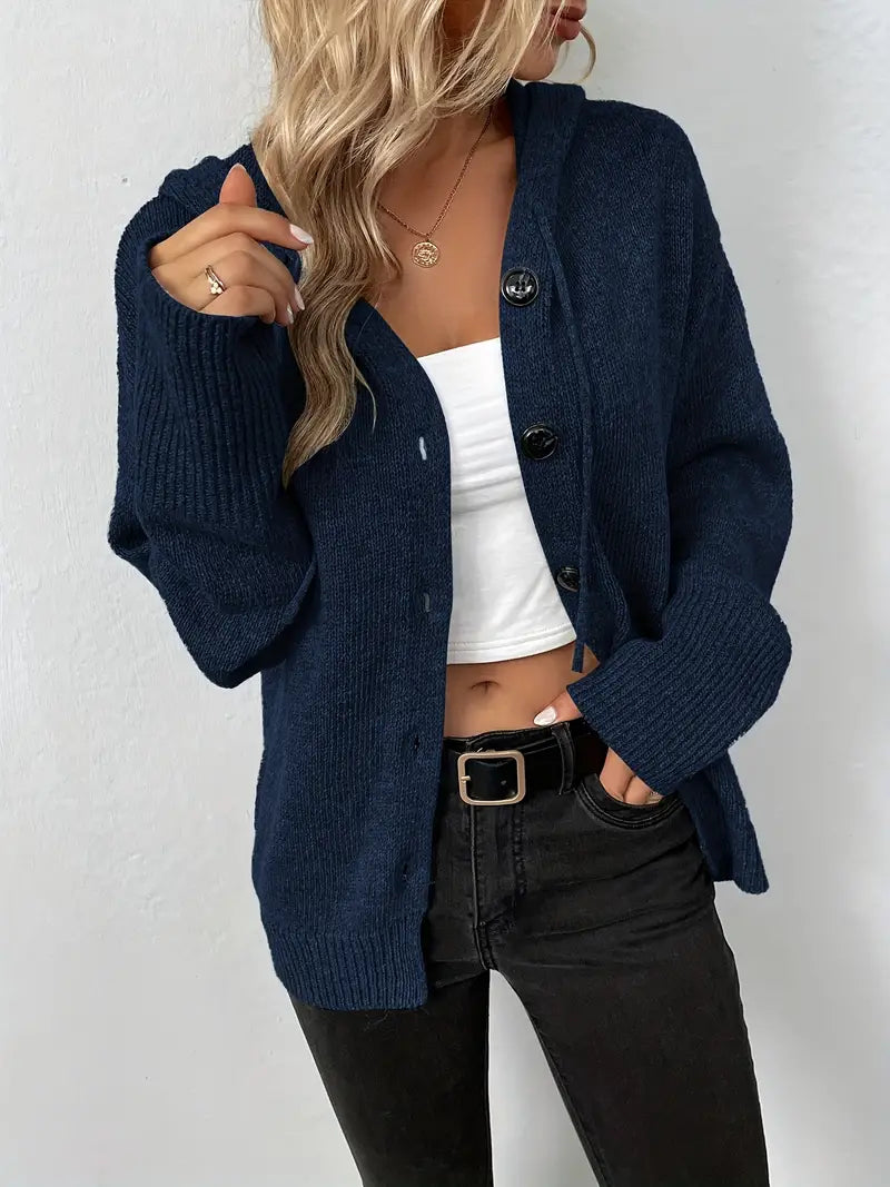 Women's Button-Up Knit Cardigan Sweater - Relaxed Fit V-Neck