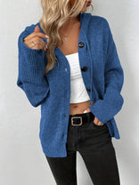 Women's Button-Up Knit Cardigan Sweater - Relaxed Fit V-Neck in Royal Blue
