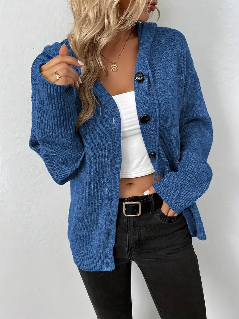 Women's Button-Up Knit Cardigan Sweater - Relaxed Fit V-Neck
