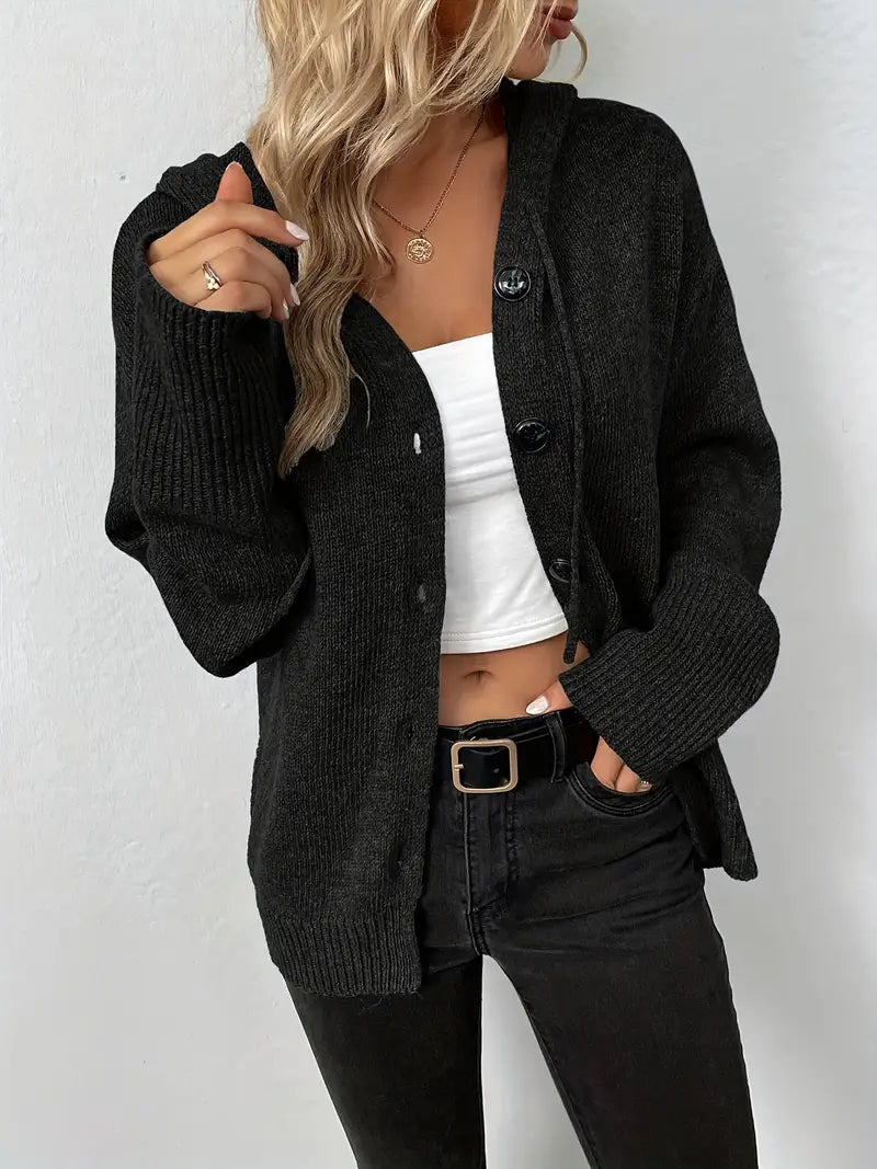 Women's Button-Up Knit Cardigan Sweater - Relaxed Fit V-Neck
