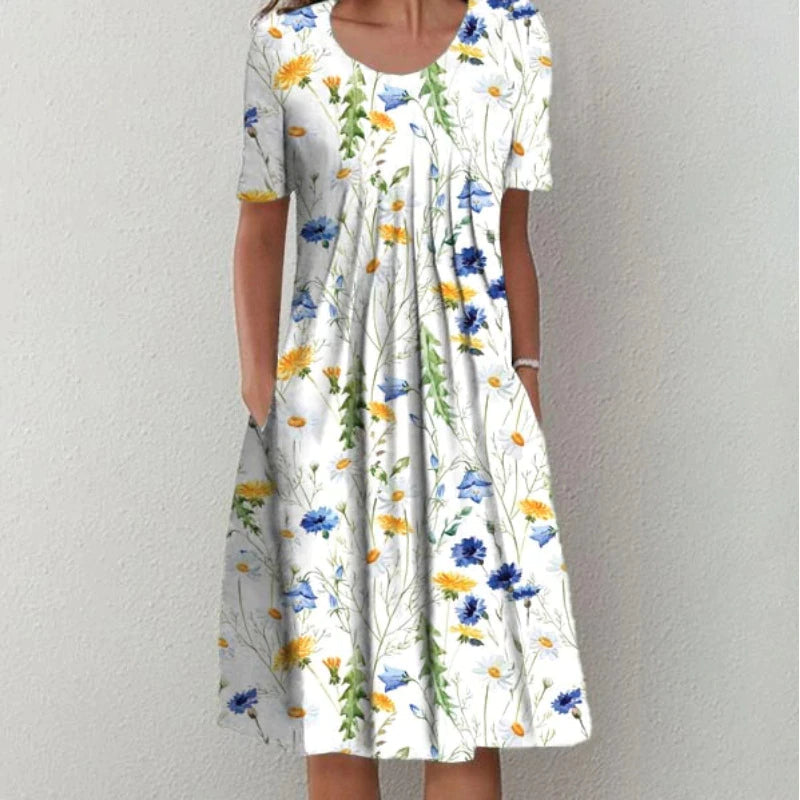 Liliana | Pleated Front Relaxed A-Line Midi Dress