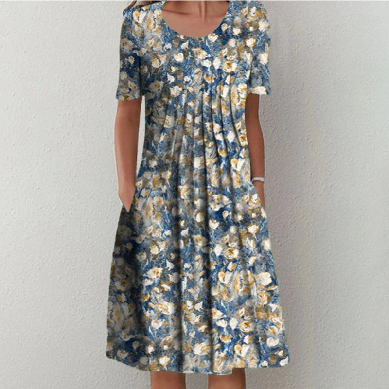 Liliana | Pleated Front Relaxed A-Line Midi Dress