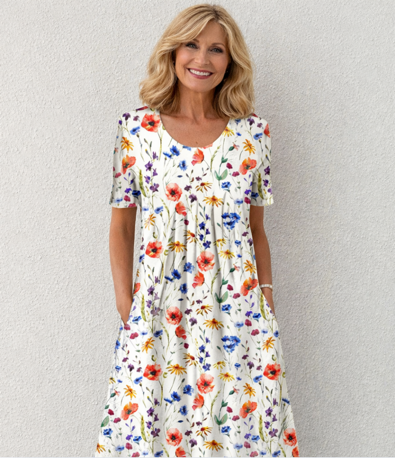 Liliana | Pleated Front Relaxed A-Line Midi Dress